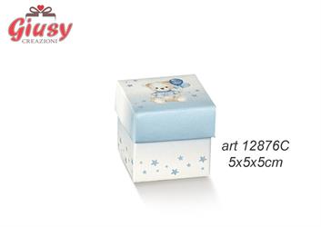 Scatolina Fondo E Coperchio Linea Orsetto Con Palloncini Color Azzurro 5x5xH.5 Cm 10*200