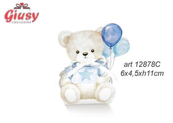 Scatolina Orsetto Con Palloncini Color Azzurro 6x4,5xH.11 Cm 10*200