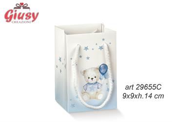 Shopper Con Cordini Linea Orsetto Con Palloncini Color Azzurro 16x8xH.14 Cm 10*200