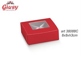 Scatola In Lino Rosso Con Finestra In Plastica Con Divisorio 8x8xH.3 Cm 10*20
