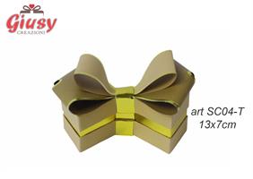 Scatolina Fiocco Fondo E Coperchio Color Tortora Con Dettagli Oro 13x7 Cm 1*100