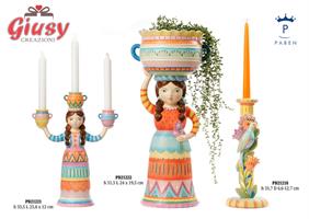 Candelabro Donna Con Vasi Stilizzati In Resina H.33,5 Cm 1*4