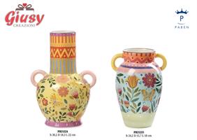 Vaso In Ceramica Decoro Fiori E Farfalle H.30,2 Cm 1*4
