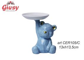 Orsetto Con Piattino In Porcellana Color Celeste Completo Di Scatola 1*36