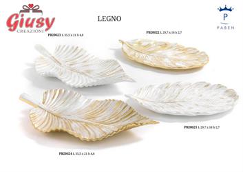 Vassoio Foglia In Legno Color Oro Con Dettagli Bianchi 35,5 Cm 6*24
