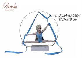 Ginnasta In Spaccata In Porcellana Di Capodimonte Con Body Azzurro 17,5xH.18 Cm Completa Di Scatola Cilindrica