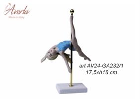 Ginnasta Poldance In Porcellana Di Capodimonte Con Body Azzurro 17,5xH.18 Cm Completa Di Scatola Cilindrica