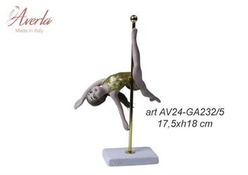 Ginnasta Poldance In Porcellana Di Capodimonte Con Body Oro 17,5xH.18 Cm Completa Di Scatola Cilindrica