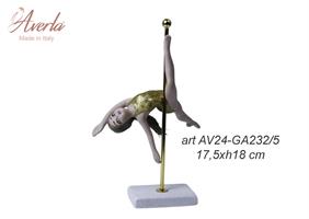 Ginnasta Poldance In Porcellana Di Capodimonte Con Body Oro 17,5xH.18 Cm Completa Di Scatola Cilindrica