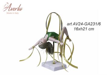 Ginnasta Aerea In Porcellana Di Capodimonte Con Body Verde 16xH.21 Cm Completa Di Scatola Cilindrica