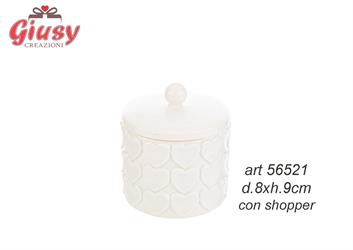 Scatola Cuori In Porcellana Con Candela Profumata Diametro 8xH.9 Cm Completa Di Shopper 1*32