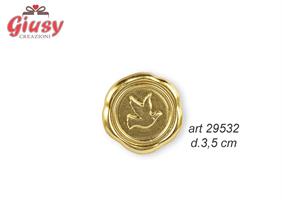 Applicazione In Ceralacca Color Oro Con Colomba + Adesivo Diametro 3,5 Cm 12*576
