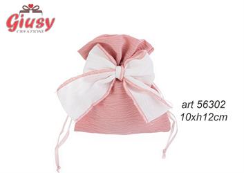 Sacchetto In Cotone Color Rosa Con Fiocco Bianco 10x12 Cm 120*720
