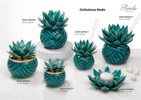 Palla Nodo Con Fiore Di Loto Verde In Ceramica Di Capodimonte 12xH.12 Cm Con Luce Led Con Scatola Borsetta