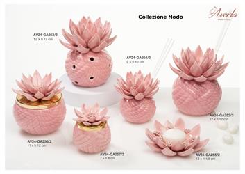 Scatola Nodo Grande Con Fiore Di Loto Rosa In Ceramica Di Capodimonte Con Candela 11xH.12 Cm Completo Di Scatola Borsetta