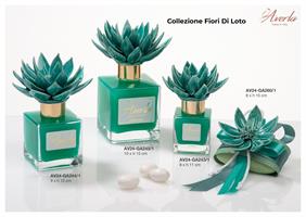 Saponetta Con Fiore Di Loto Verde In Ceramica Di Capodimonte 8xH.15 Cm Con Scatola Borsetta