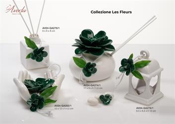 Profumatore Bianco Con Rosa In Ceramica Di Capodimonte Color Verde 11x9xH.11,5 Cm Con Scatola Borsetta