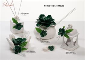 Profumatore Bianco Con Rosa In Ceramica Di Capodimonte Color Verde 11x9xH.11,5 Cm Con Scatola Borsetta