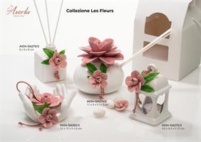 Profumatore Bianco Con Rosa In Ceramica Di Capodimonte Color Rosa 11x9xH.11,5 Cm Con Scatola Borsetta