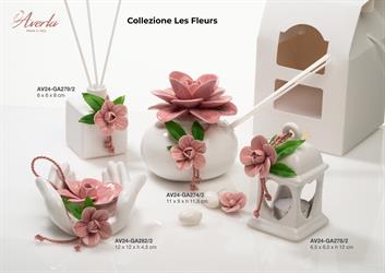 Mano Con Rosa In Ceramica Di Capodimonte Color Rosa 12x12xH.4,5 Cm Con Scatola Borsetta