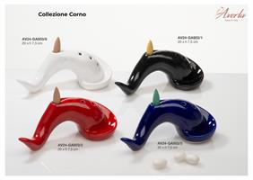 Brucia Incenso Corno Basso In Ceramica Di Capodimonte Color Nero 20xH.7,5 Cm Con Incenso E Luce Led Completo Di Scatola Cilindrica