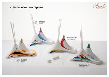 Profumatore E Brucia Incensco Vesuvio Dipinto In Ceramica Di Capodimonte Linea Napule E' 19,5xH.8,5 Cm Con Essenza E Incenso Completo Di Scatola Cilindrica