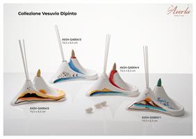 Profumatore E Brucia Incensco Vesuvio Dipinto In Ceramica Di Capodimonte Linea Capri 19,5xH.8,5 Cm Con Essenza E Incenso Completo Di Scatola Cilindrica