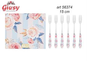 Set 6 Forchettine Collezione Stripes And Roses 15 Cm Completo Di Astuccio 1*24