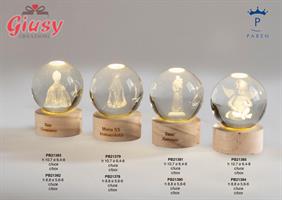 Globo In Cristallo Su Base In Legno Decoro Angelo H.8,8 Cm Con Luce Led Completo Di Scatola 2*12
