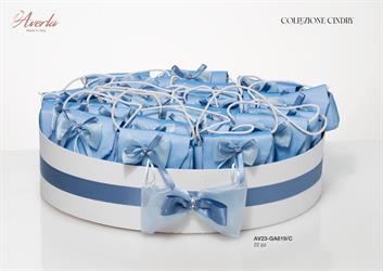 Cesto Con Borsette Portaconfetti In Stoffa Color Azzurro 11x7 Cm Collezione Cindry