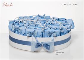 Cesto Con Borsette Portaconfetti In Stoffa Color Azzurro 11x7 Cm Collezione Cindry