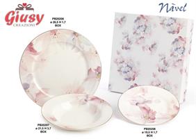 Set 6 Piatti Da Dessert In Porcellana Navel Con Fiori Color Pastello Diametro 19,5 Cm Completo Di Scatola 2*4