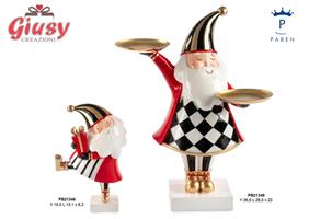 Babbo Natale Spiritoso In Resina Con Vassoi In Metallo Color Oro H.36,6 Cm 1*2