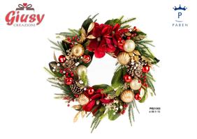 Ghirlanda Natalizia Con Vari Addobbi In Plastica E Stoffa Diametro 66 Cm 1*2