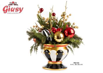 Vaso Bianco E Nero In Ceramica Con Vari Addobbi Natalizi H.47 Cm 1*4