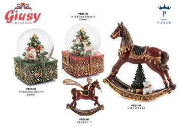 Cavallo A Dondolo Con Albero Di Natale In Resina H.18 Cm 1*24