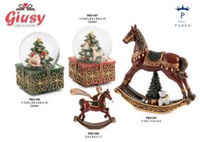 Cavallo A Dondolo Con Albero Di Natale In Resina H.18 Cm 1*24