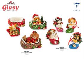 Appendino Calza Con Cagnolino E Addobbi Natalizi In Resina 7,5 Cm 4 Soggetti Assortiti 12*96