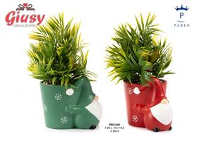 Gnomo Con Vaso In Ceramica E Piantina Artificiale 2 Soggetti Assortiti H.25 Cm 4*12