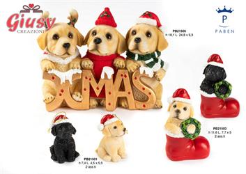 Gruppo Di 3 Cagnolini Con Abiti Natalizi In Resina H.18,1 Cm 1*8
