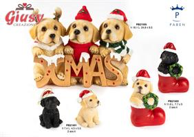 Gruppo Di 3 Cagnolini Con Abiti Natalizi In Resina H.18,1 Cm 1*8