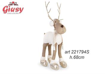 Renna In Stoffa Color Avorio E Beige H.68 Cm