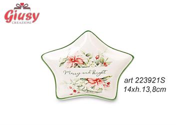 Piattino a Forma Di Stella In Ceramica Decoro Merry And Bright 14xH.13,8 Cm 6*24