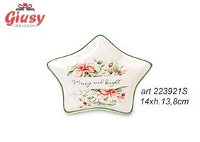 Piattino a Forma Di Stella In Ceramica Decoro Merry And Bright 14xH.13,8 Cm 6*24
