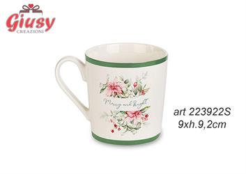 Tazza In Ceramica Decoro Merry And Bright Diametro 9xH.9,2 Cm Completo Di Scatola 2*24