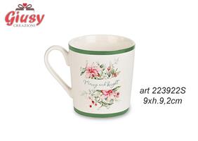 Tazza In Ceramica Decoro Merry And Bright Diametro 9xH.9,2 Cm Completo Di Scatola 2*24