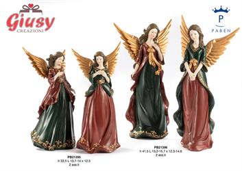 Angelo In Resina Con Ali In Metallo 2 Soggetti Assortiti H.41,5 Cm 2*4