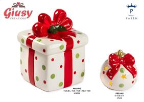 Sfera Natalizia In Ceramica Con Fiocco H.10,9 Cm Con Luce Led 4*24