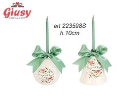 Appendino Sfera E Campana Natalizia In Ceramica Decoro Merry And Bright 2 Soggetti Assortiti H.10 Cm 12*72
