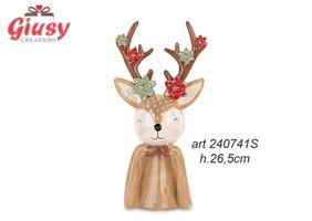 Renna Natalizia Con Fiori In Ceramica H.23,5 Cm 2*12